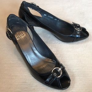Stuart Weitzman black patent peep toe heels